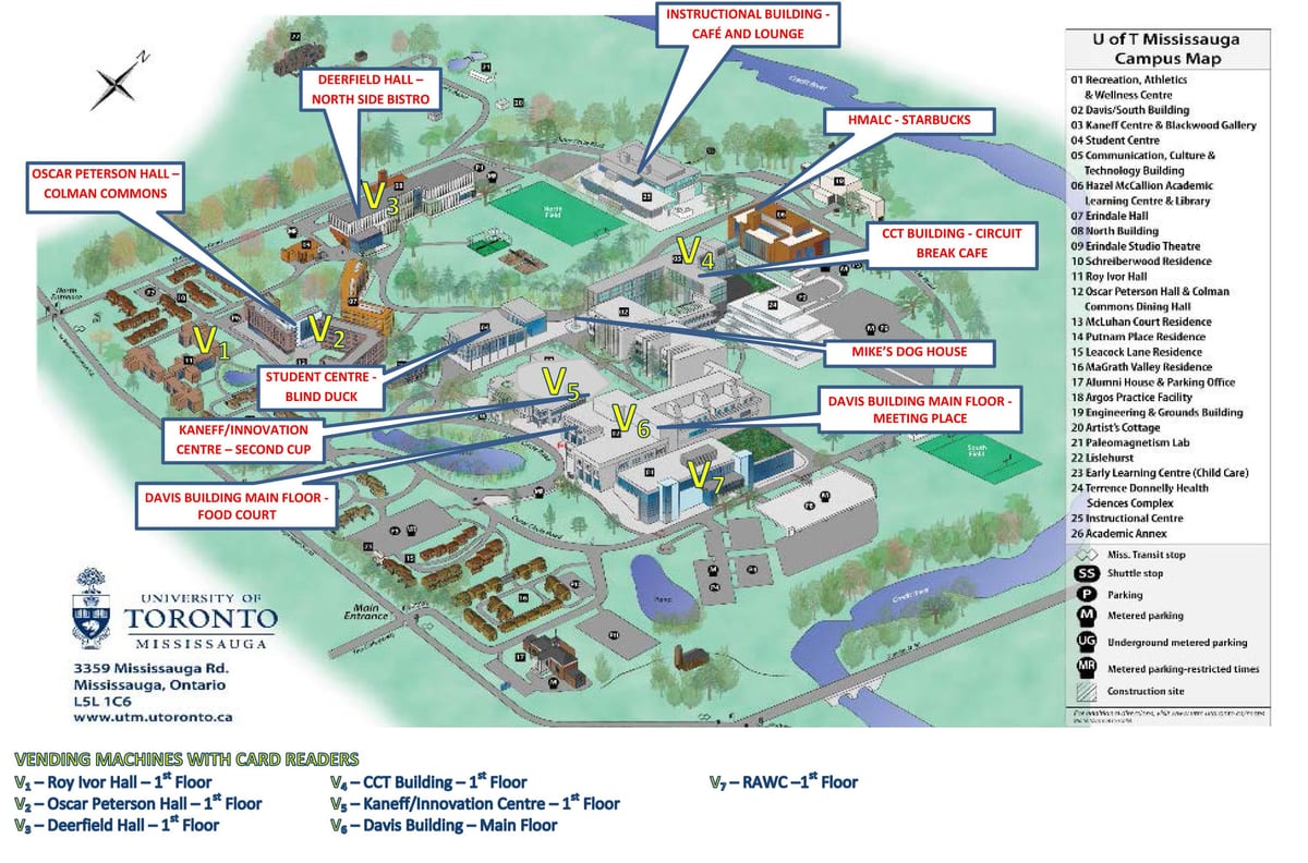 Carte université de Toronto Mississauga campus services alimentaires