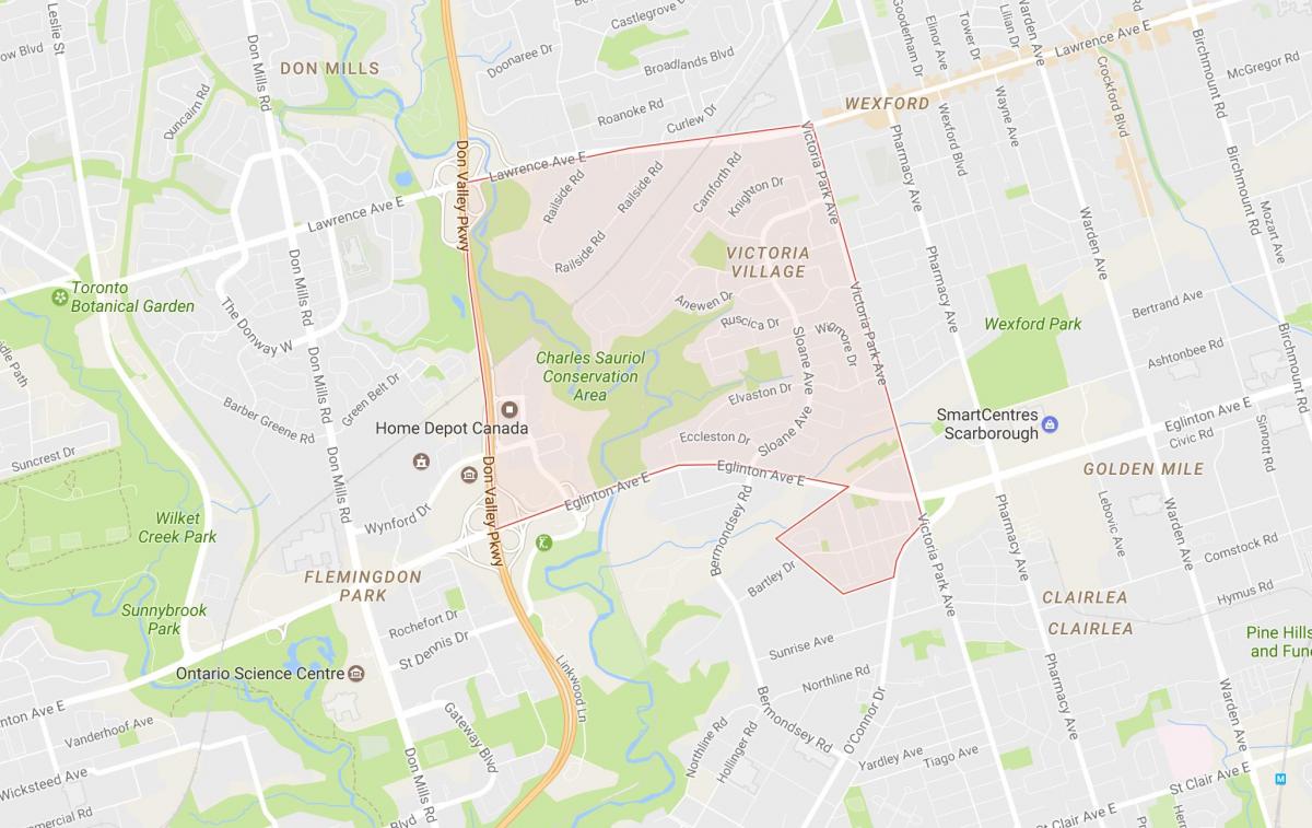 Carte Victoria Village quartier Toronto
