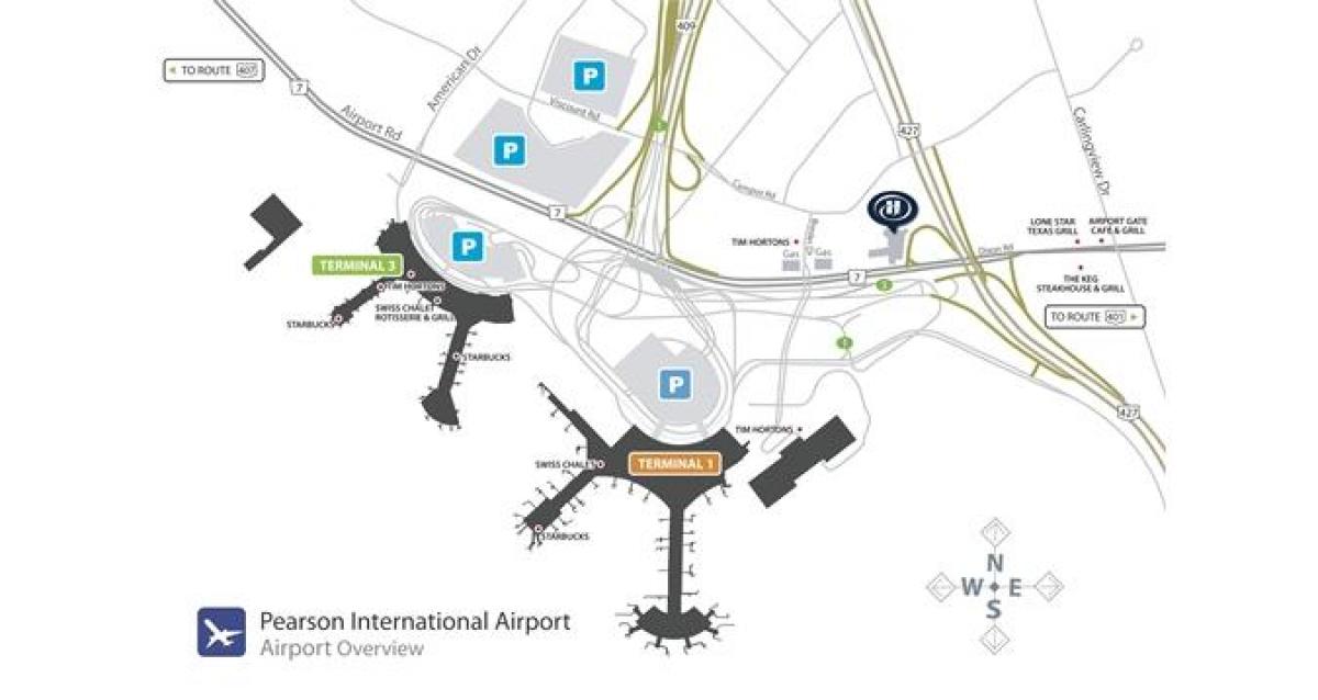 Carte vue d'ensemble de l'aéroport Pearson de Toronto