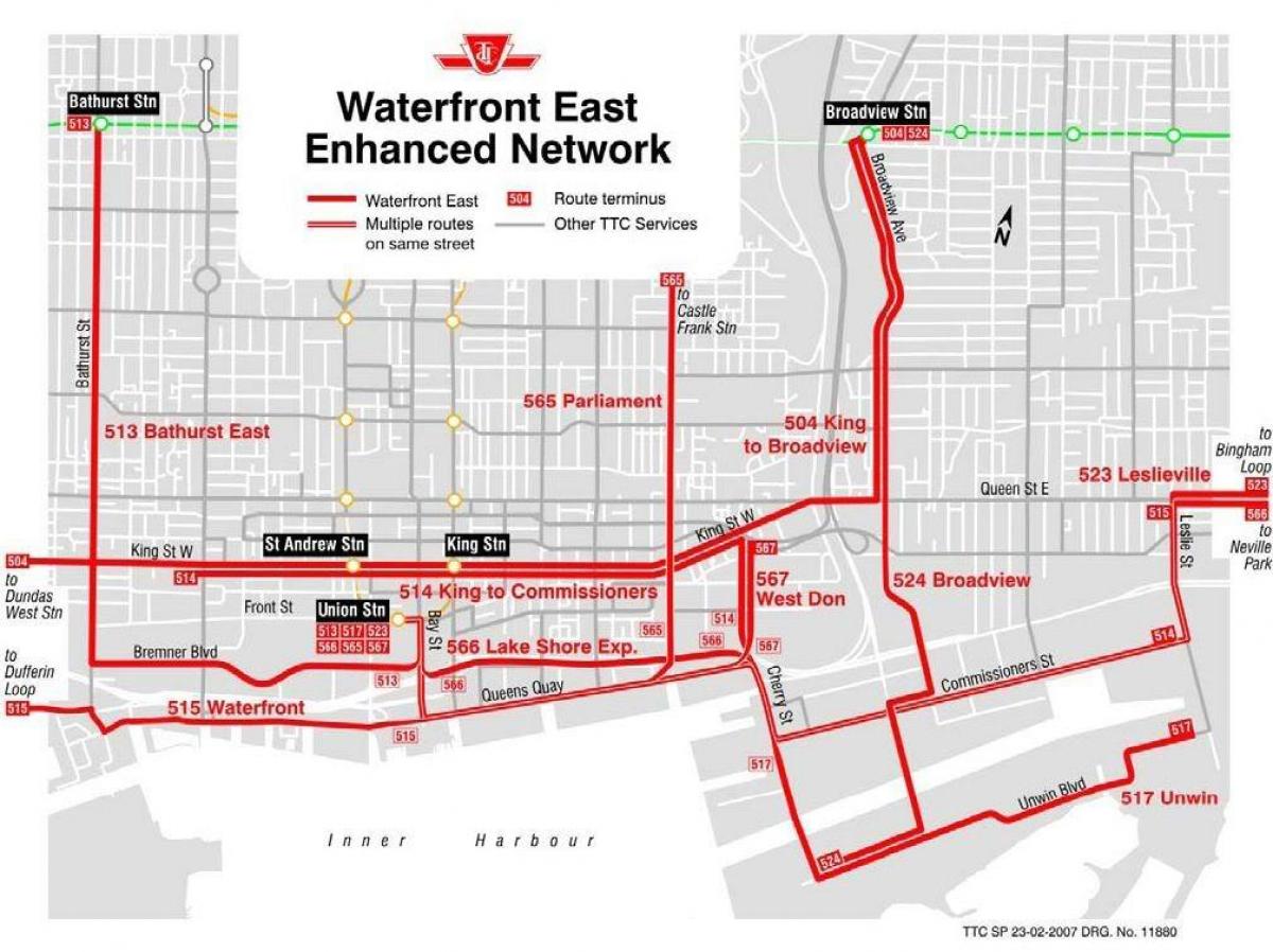 Carte Waterfront East enhanced network Toronto