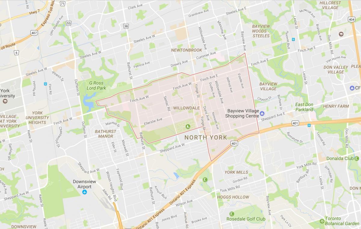 Carte Willowdale quartier Toronto