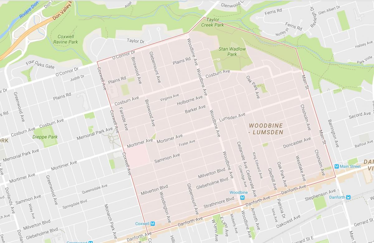 Carte Woodbine Heights quartier Toronto
