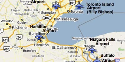 Carte aéroports près de Toronto