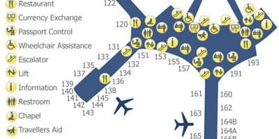 Carte guide du terminal 1 de l'aéroport de Toronto Pearson