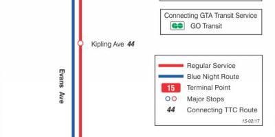 Carte TTC ligne bus 15 Evans Toronto