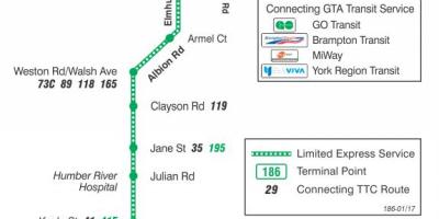 Carte TTC ligne bus 186 Wilson Rocket Toronto