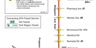 Carte TTC ligne bus 190 Scarborough Centre Rocket Toronto
