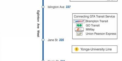 Carte TTC ligne bus 332 Eglinton West Toronto