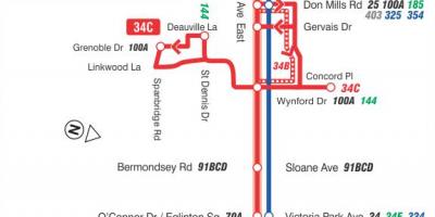 Carte TTC ligne bus 34 Eglinton East Toronto