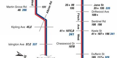 Carte TTC ligne bus 36 Finch West Toronto
