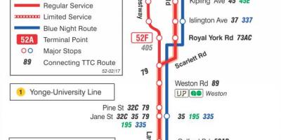 Carte TTC ligne bus 52 Lawrence West Toronto