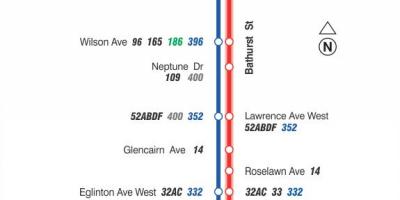 Carte TTC ligne bus 7 Bathurst Toronto
